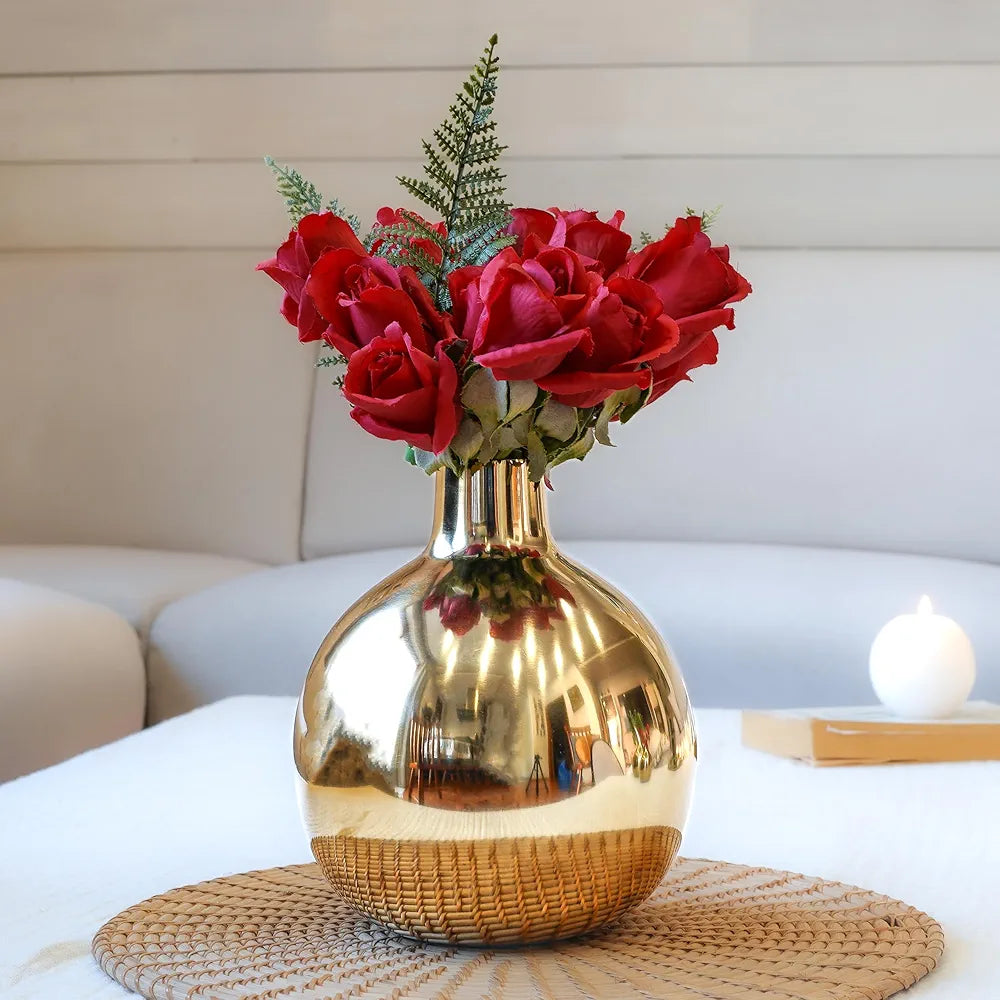 Behoma Metal Flower Vase for Home Dcor Living Room Office Wedding | Table Decorative Item for Festivals Birthday Golden Vase 1Pcs 