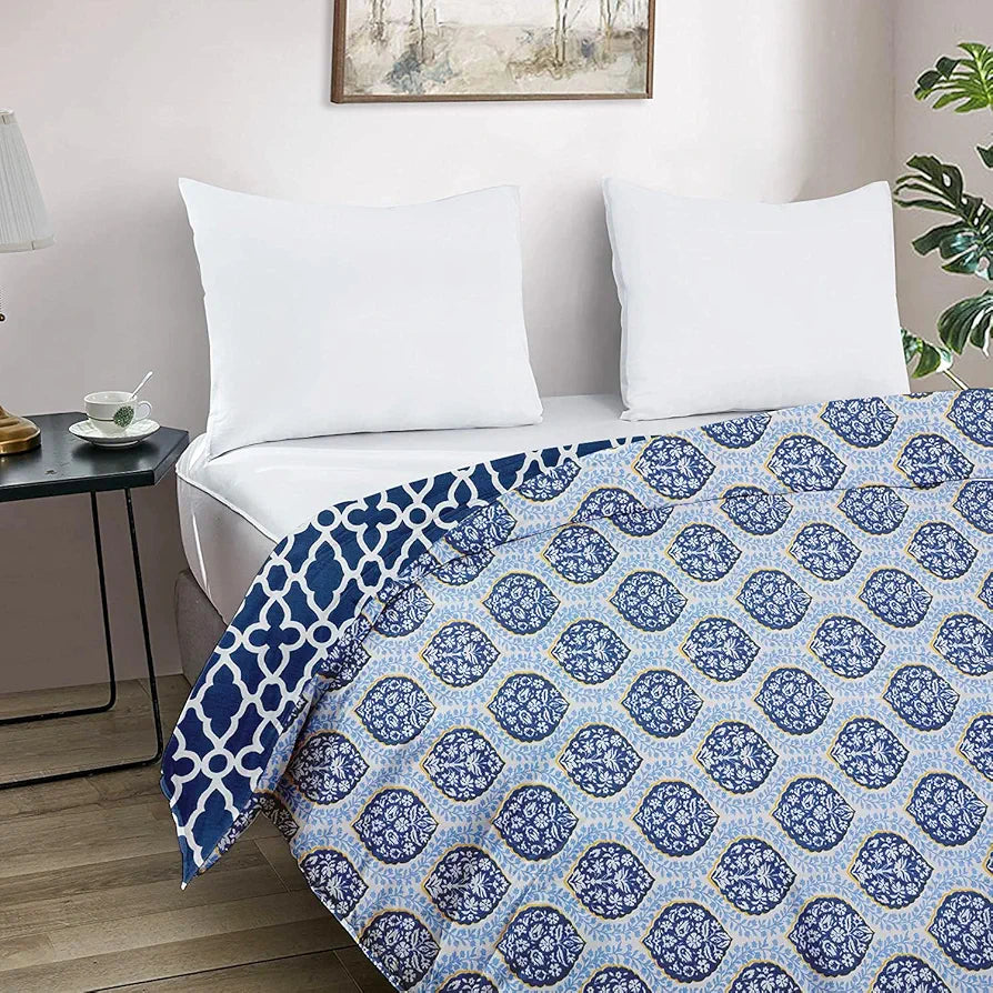 Cloth Fusion Reversible Dohar Single Bed, Soft Cotton Blend AC Blanket for Summer ,