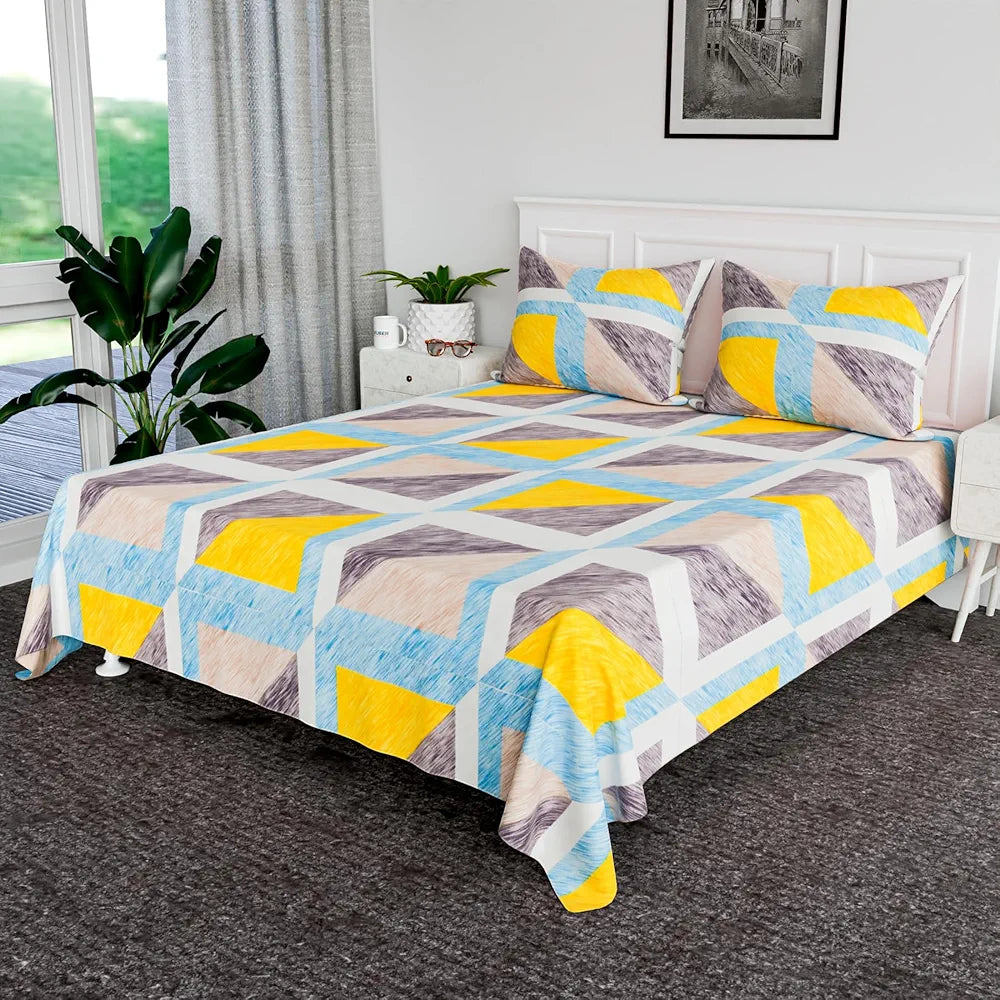 Kuber Industries Double Bedsheet | Bedsheet for Double Bed | Double Bedsheet with 2 Pillow Covers | Cotton Double Bed Sheet Set | Triangular Double Bedsheet | 90x100 | Green