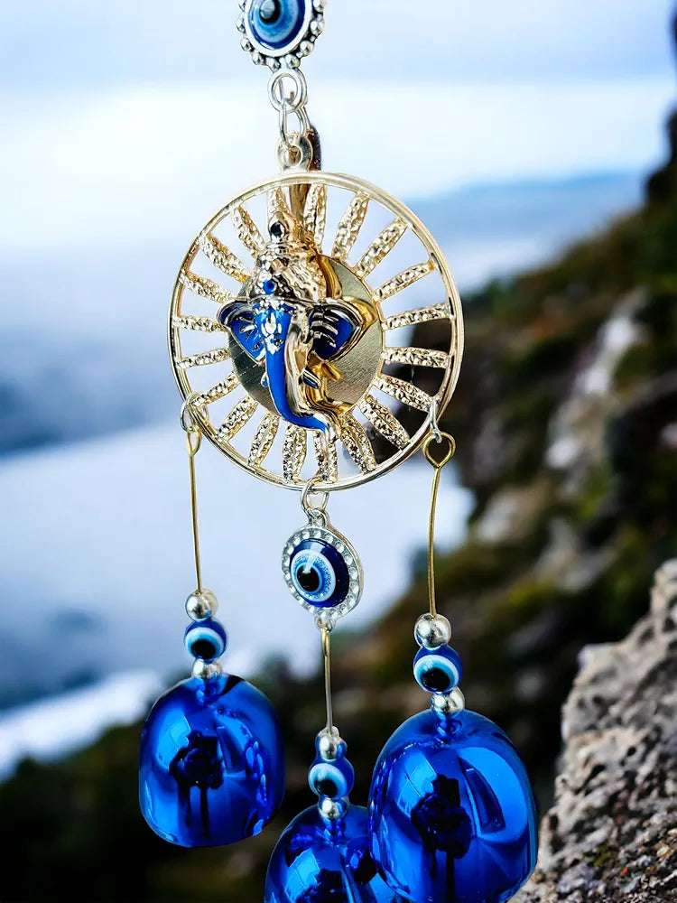 WS Evil Eye Wind Chime With 3 Bells for Home & Office - Brings Positive Vibes & Removes Negative Energy | Wall Hanging 