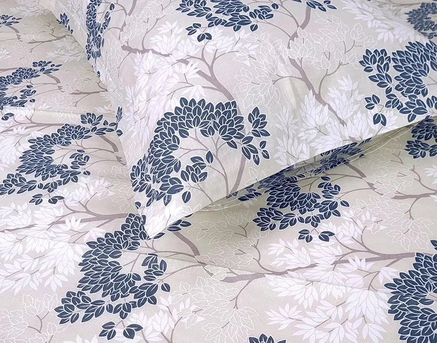 Divine Casa 144 TC 100% Cotton Double Bedsheet with 2 Pillow Covers | Skin-Friendly Fabric for Everyday Comfort | 254 X 222 CM | Floral Pattern | Grey Blue