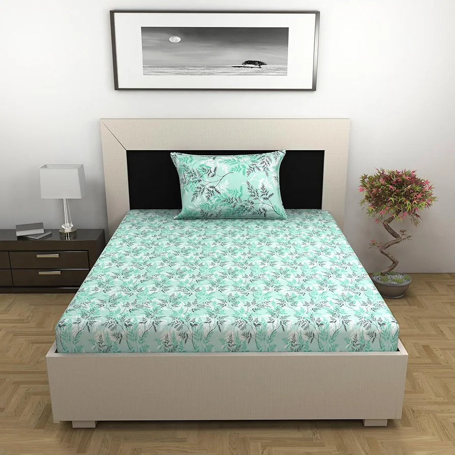 Divine Casa 100% Cotton Bedsheet for Single Bed, 144 TC Bedsheet Single Size Bed Cotton with 1 Pillow Cover 