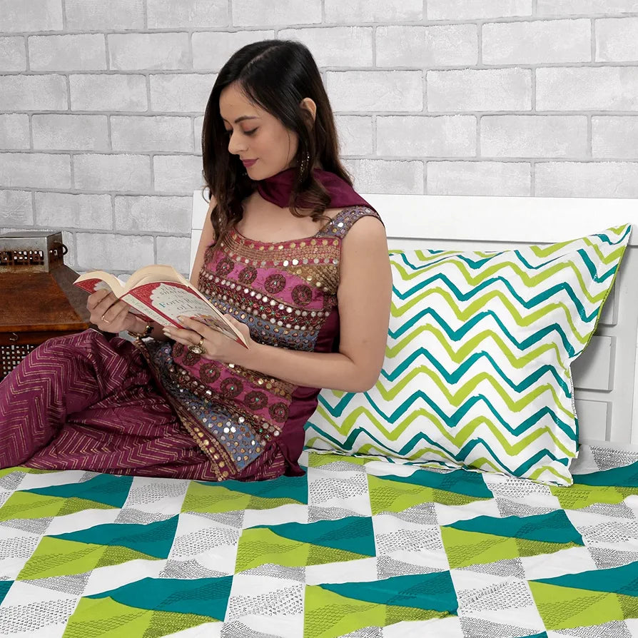Divine Casa 144 TC Cotton Bedsheet for Double Bed with 2 Pillow Cover 