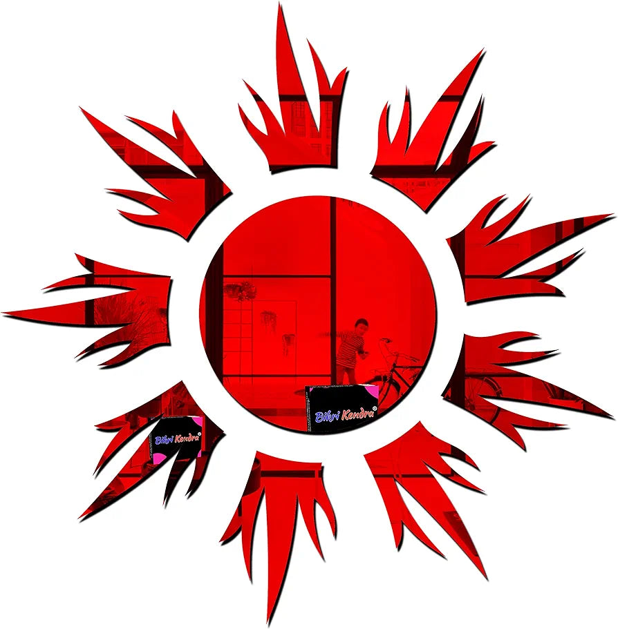Bikri Kendra - Sun Red  Mirror Stickers for Wall, Acrylic Mirror Wall Decor Sticker, Wall Mirror Stickers, Acrylic Stickers, Self Adhesive Sticker Wall Stickers for Hall Room, Bedroom.