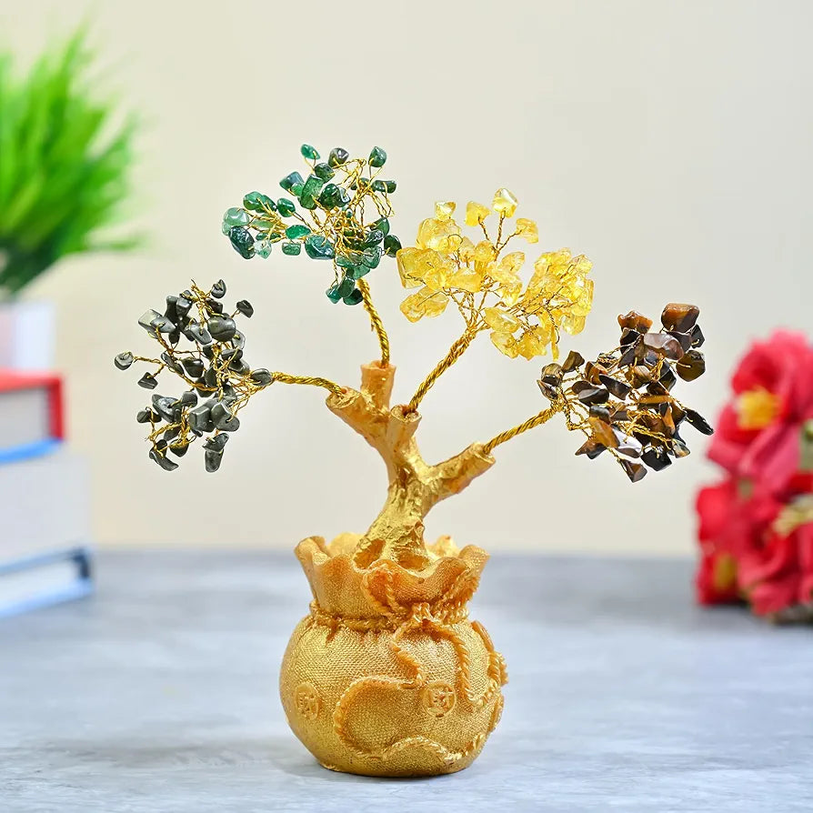 ZAICUS Money Magnet Crystal Tree – Home & Office Decor Feng Shui Tree with Golden Pot – Gemstone Bonsai for Wealth & Success - Healing Crystals Gift for Positivity - 