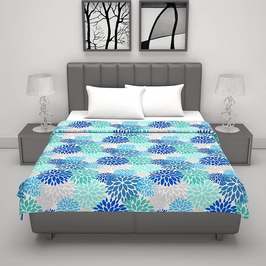 Divine Casa Floret 100% Cotton Double Dohar | 120 GSM | Soft & Lightweight Throw Blanket | Reversible Design | Cozy & Breathable Bedding | All-Season Comfort | 220 x 205 CM, Blue Aqua