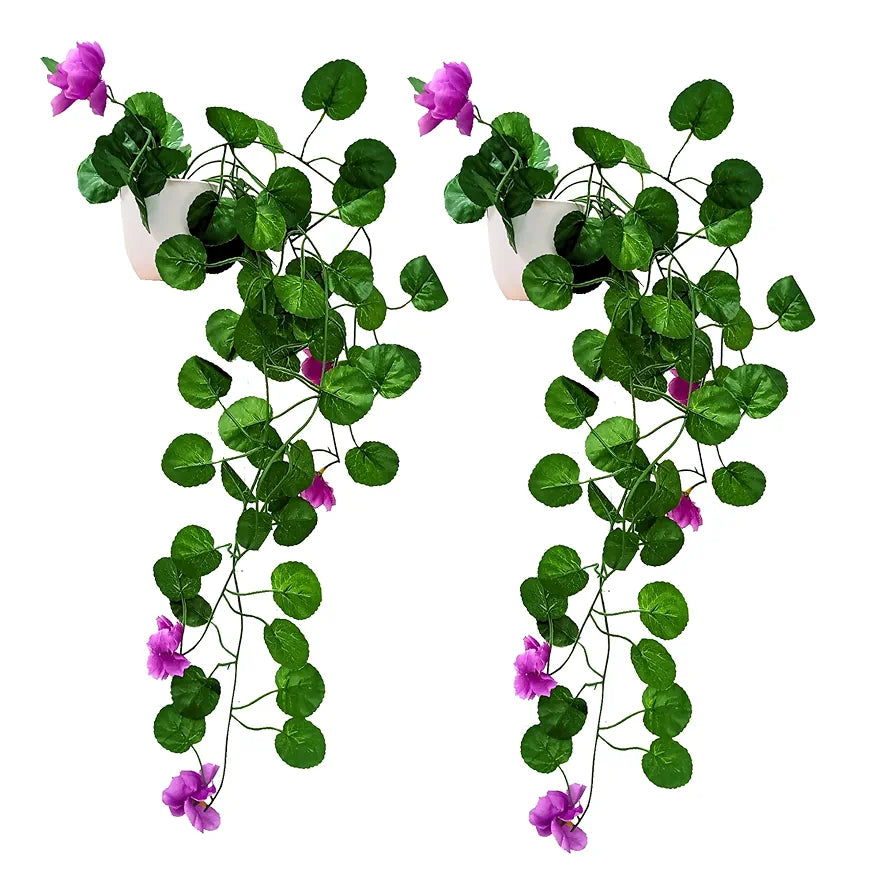 fancymart Plastic Pack Of 2 Artificial Flower Vine Plants Falling With Small Size Pot-Natural Touch & Feel Home Décor-Perfect For Home And Office Decoration-Size 45 Cm 