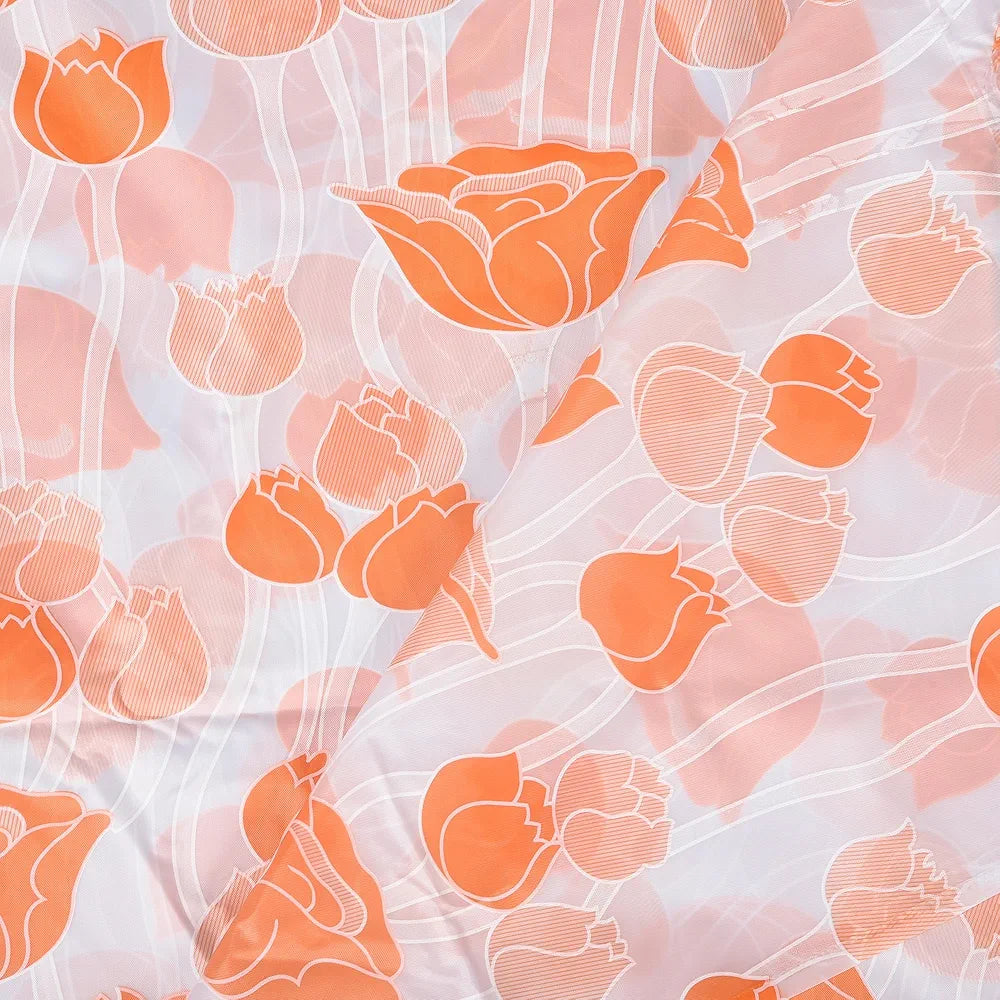 Kuber Industries Shower Curtain | 7 Feet | Bathroom Shower Curtain | AC Curtains | PVC Waterproof Window Curtain | Curtains for Bathtub | 8 Rings Curtain | Orange Gulab | Blury Transparent