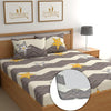 Dreamlet All Around Elastic Supersoft 210tc Premium Cotton Elastic Fitted Bedsheets With 2 King Size Pillow Covers | Grey and Yellow