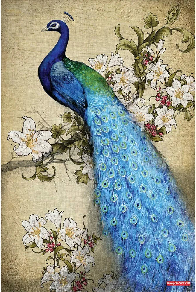 Rangoli Peacock Wall Sticker 12x18 Sheet – Elegant Self Adhesive Home Décor for Living Room, Bedroom & Walls. Design-8