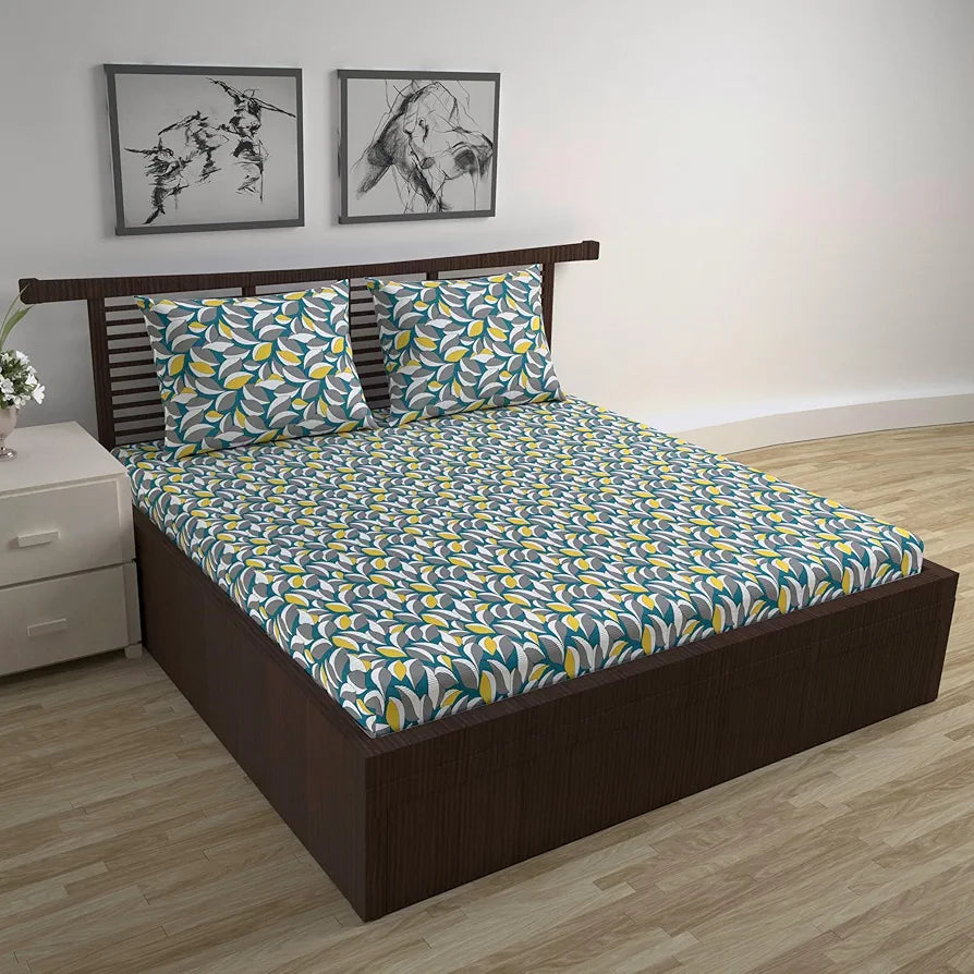 Divine Casa 144 TC 100% Cotton Bedsheet for Double Bed with 2 Pillow Cover 