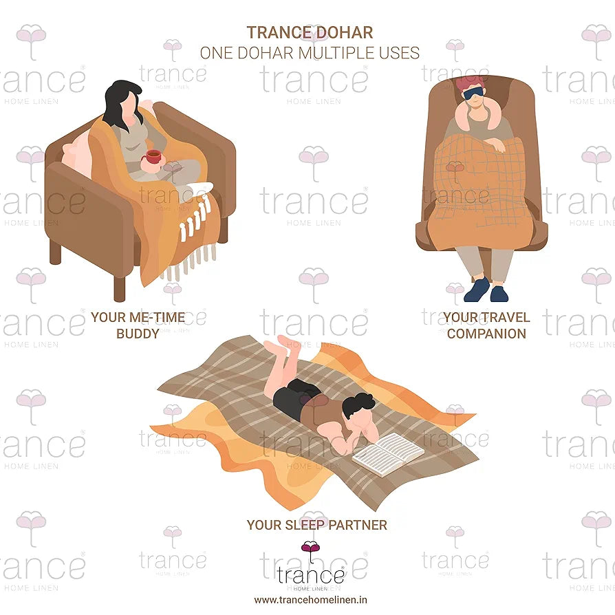 Trance Home Linen 150 GSM 100% Cotton Reversible Dohar Double Bed Size | Jaipuri Printed Artisan Block Design Blanket | Soft Lightweight Ac Comforter Quilt 