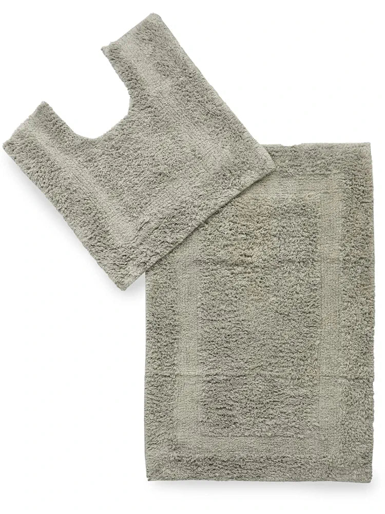 SASHAA WORLD Solid Anti-Skid Cotton Bathmat and Contour Set for Bathroom, Ultra Soft & Absorbent, Tufted Weave, Anti-Slip Latex Backing, Includes Contour & Rectangle Mat, 50X80cm, Grey