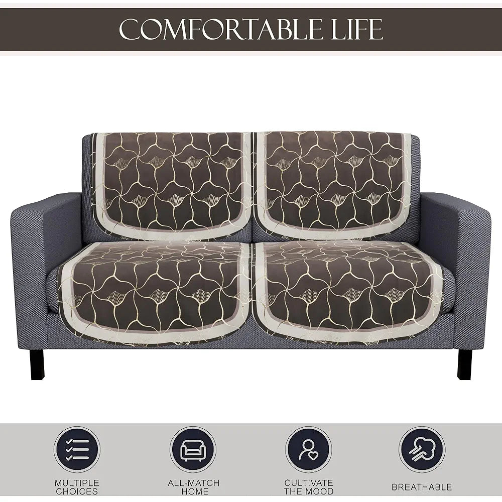 Kuber Industries Set of 6 Durable 2+1 Seater Sofa Cover for Living Room | Easy Machine Washable Sofe ke cover for Protection & Comfort for Home Furniture | Arabica Look - Brown & Golden Foil