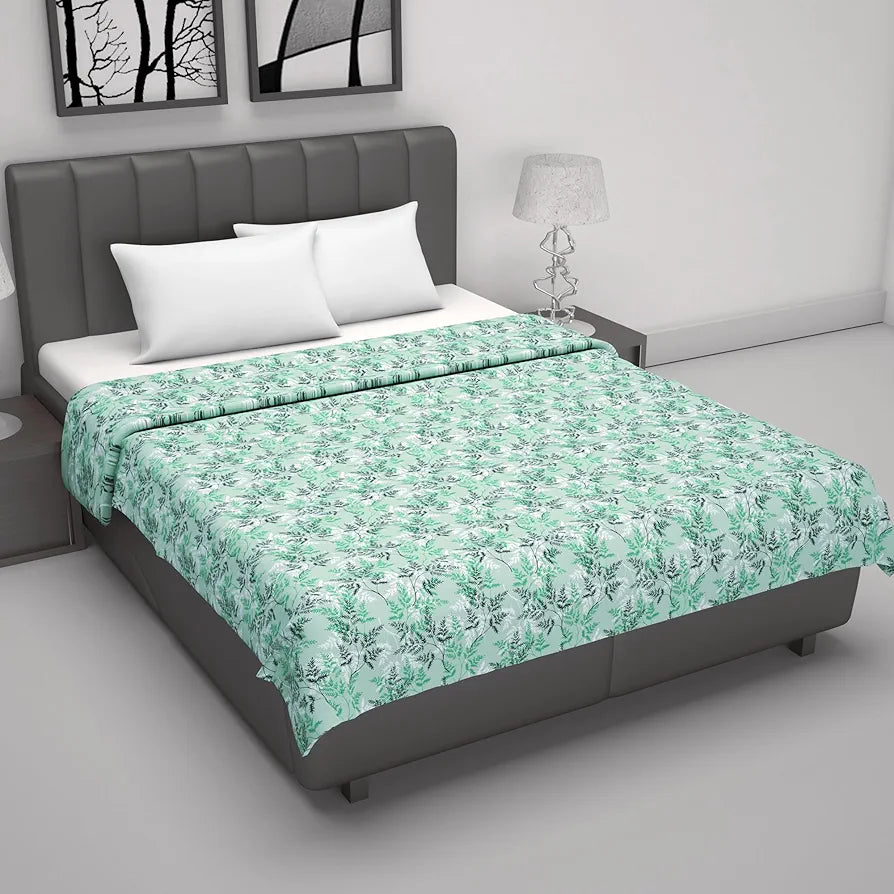 Divine Casa Floret 100% Cotton Double Dohar | 120 GSM | Soft & Lightweight Throw Blanket | Reversible Design | Cozy & Breathable Bedding | All-Season Comfort | 220 x 205 CM, Beach Glass