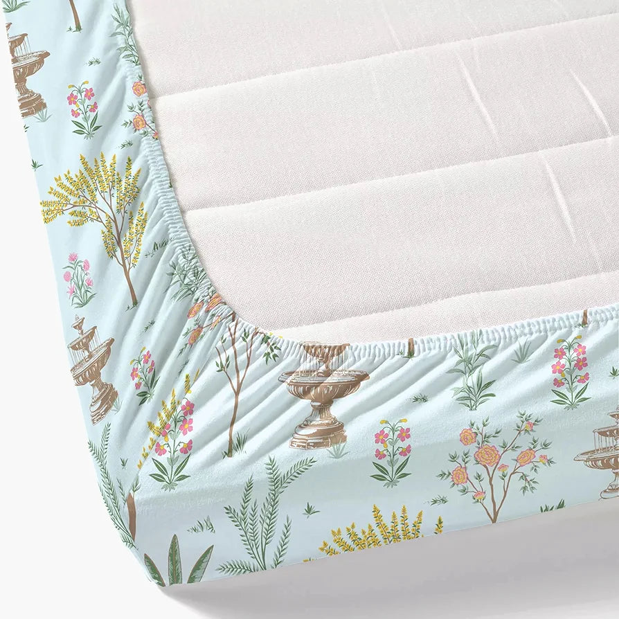 Dreamscape 100% Cotton King Fitted Floral Bedsheet With 2 Pillow Covers - 