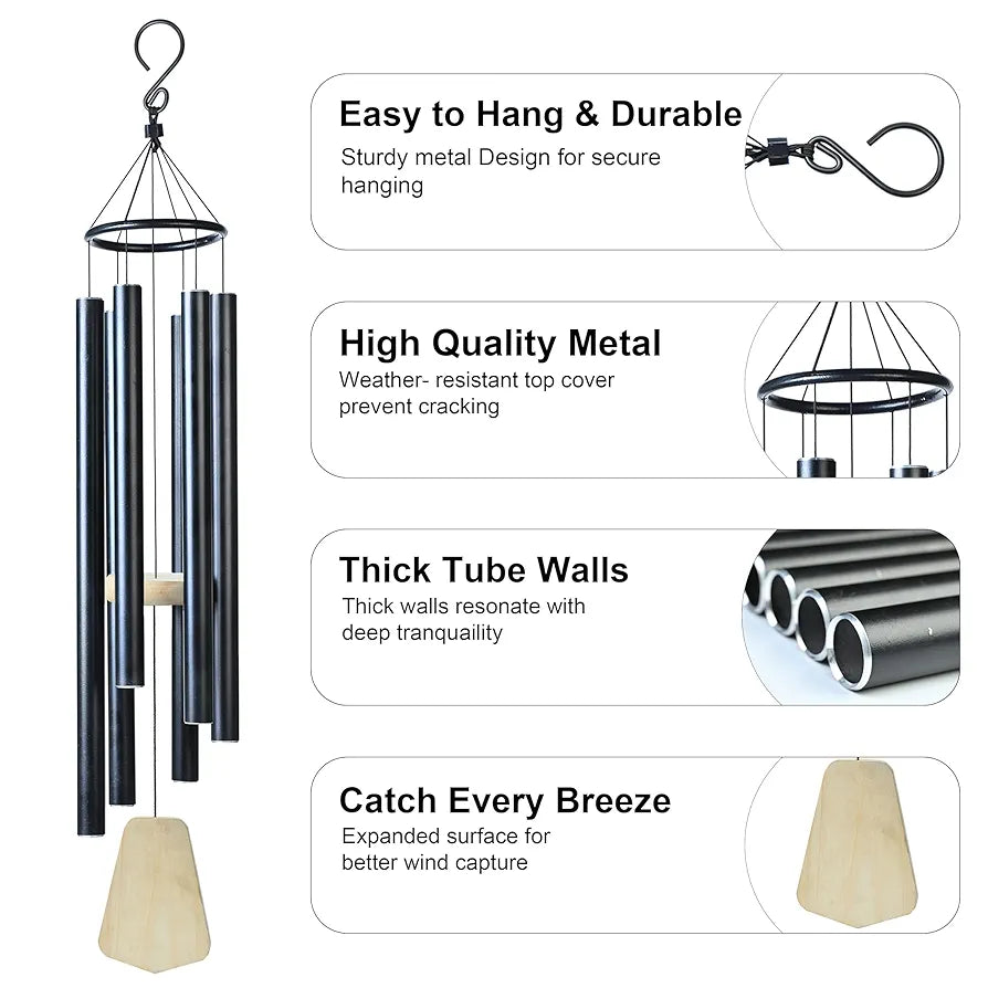 ZAICUS 41 Inch Large Wind Chime for Home Balcony, Outdoor Garden & Vastu – Soothing Sound, Hanging Décor- Black
