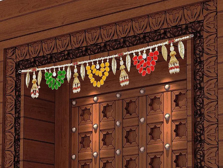 CraftVatika Fancy Toran for Pooja Room Bandarwal Toranam for Main Door/Wall Hanging Diwali Decoration Pompom Toran Multicolor 