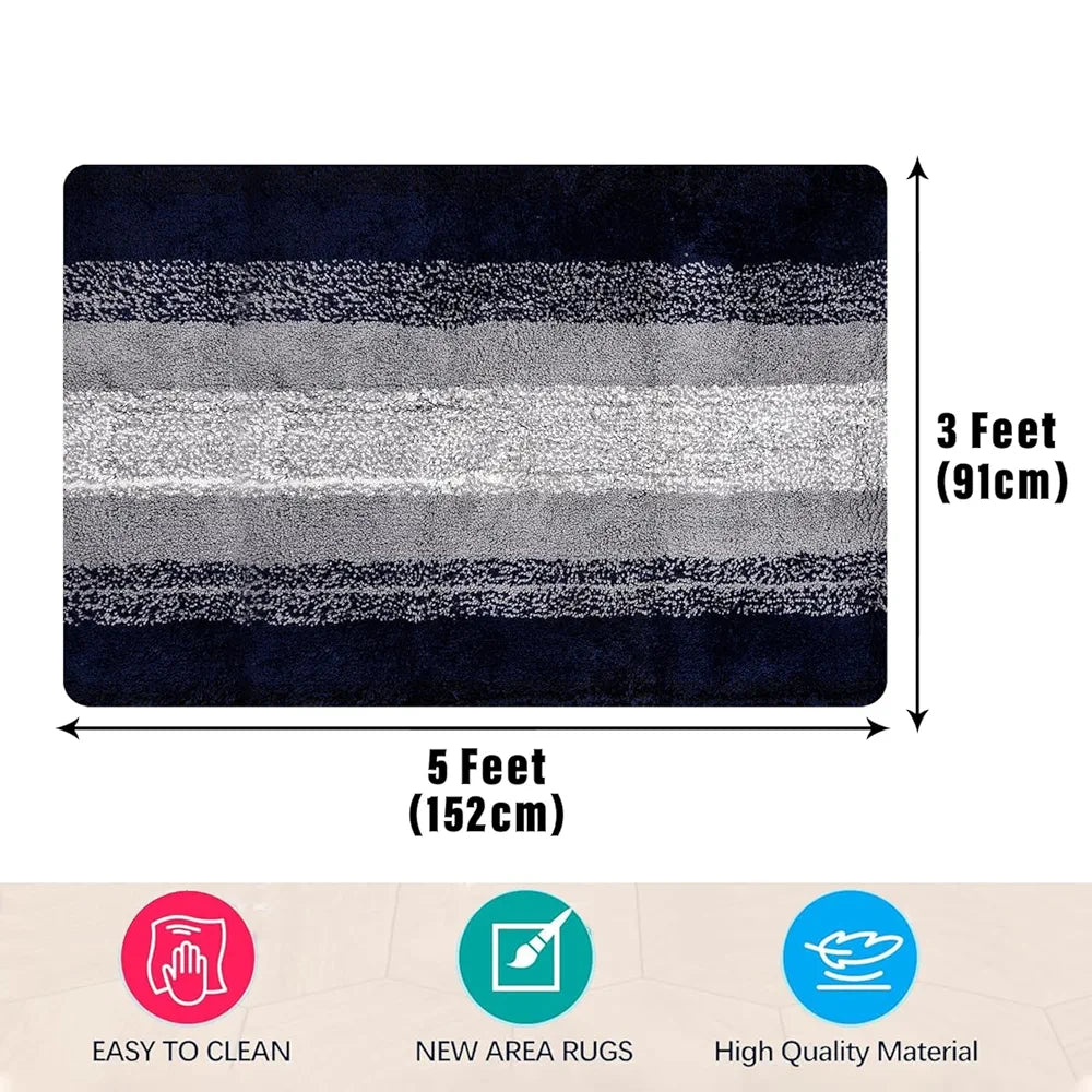 Kuber Industries Shaggy Carpet for Living Room | Fluffy Rug for Bedroom | Blue Patta Rainbow Floor Rug | Non-Slip Bedside Carpet | 3x5 Feet | Gray