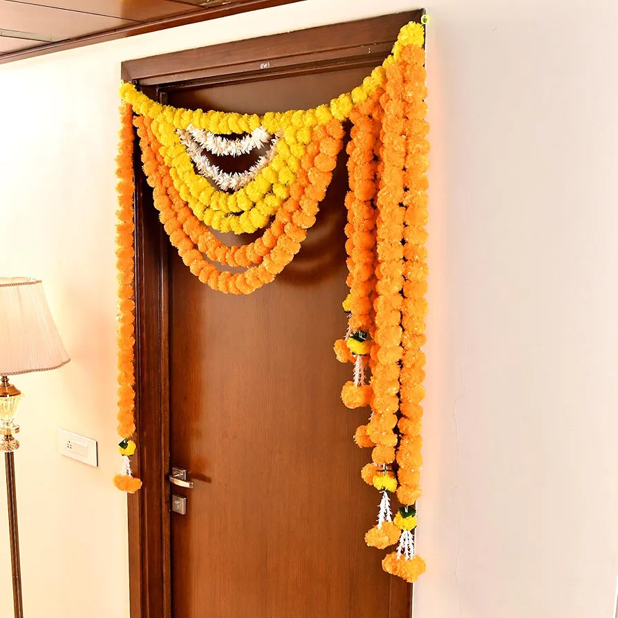 CraftVatika Toran for Main Door Entrance, Diwali Decoration Items for Home Decor, Fluffy Flower Bandarwal Toran for Pooja Mandir, Bandhanwar toran for Main Door 