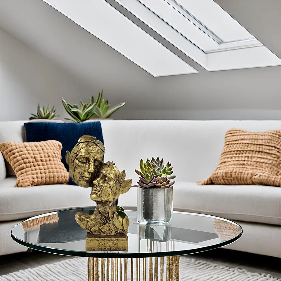 ALILA Golden Leaf Couple Faces Statue Showpiece Idol for Gifting & Home Table Decoration Vastu Lucky, 12.5 Inches Height, Home Decor