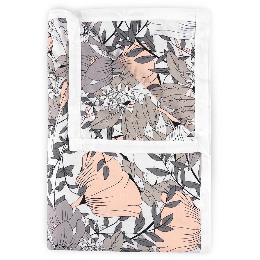 Divine Casa 100% Cotton Reversible Double Bed Dohar | Soft & Lightweight AC Blanket | Summer Quilt | 220 x 205 CM, Floristry Slate & Coral