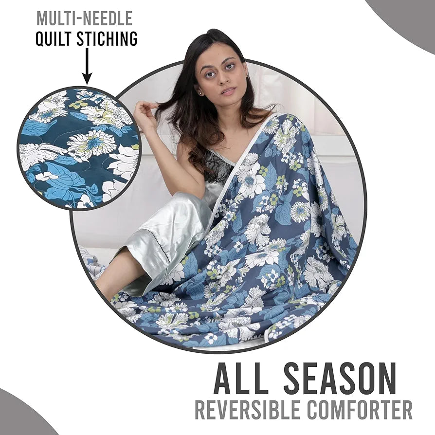 Divine Casa 120 GSM Microfiber Single Bed Comforter | Soft & Lightweight Reversible AC Blanket | All-Season 3-Layered Quilt | 230 x 140 cm, Celestial Blue