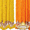 Artificial Genda Phool for Decoration Flowers Garland with Bell 5 Feet Long 10 Pcs with 2 Diya Yellow+Orange