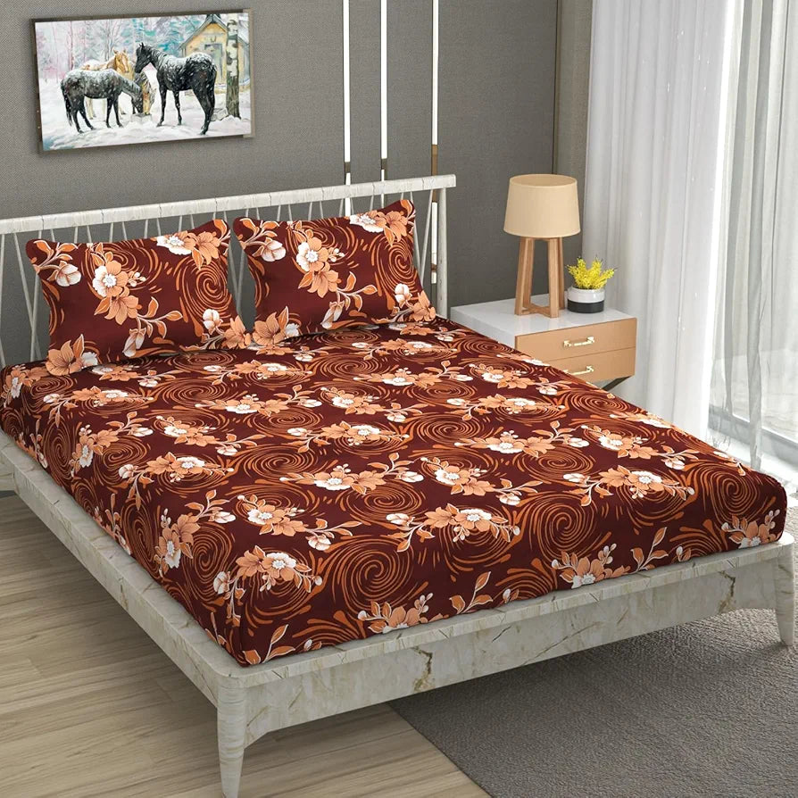 Homefab India 180 TC Microfiber Double BedSheet with 2 Pillow Covers -  - Brown, Floral