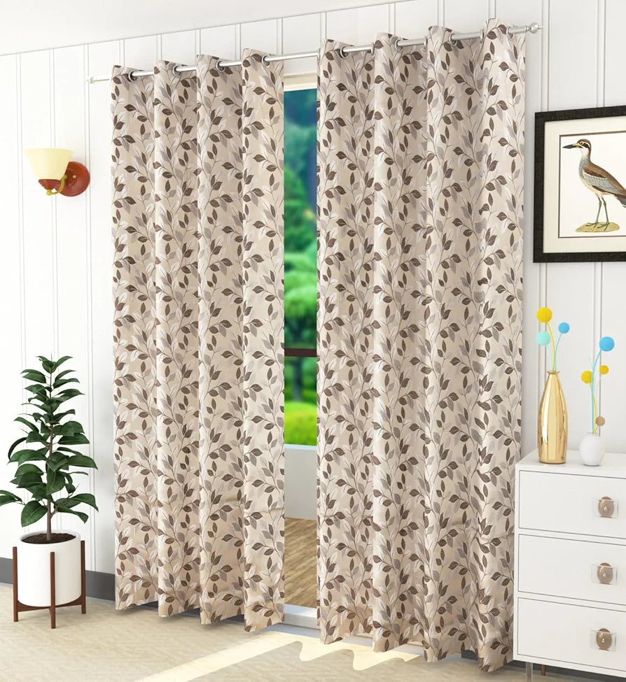 Purav Light Jacquard Window Curtain 5 Feet Long Pack of 2 Piece, Room Darkening Floral Design | Curtains for Living Room Bedroom, Rust-Free Eyelet 