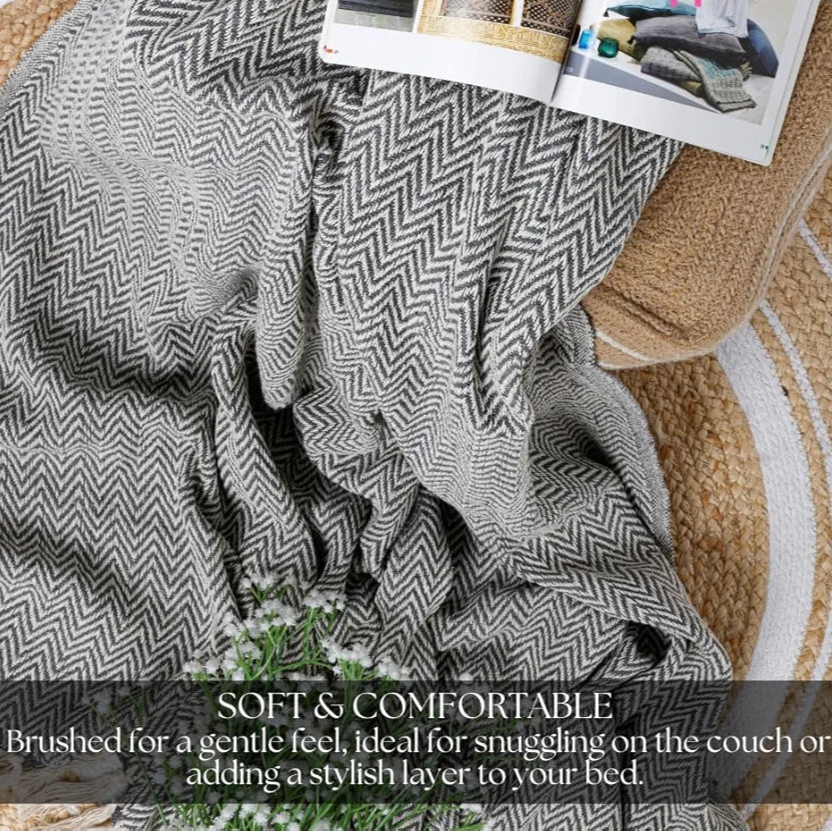 HOMADORN All Season Cotton Weaved Throw Blanket for Bed/Sofa 50x70 INCHES 