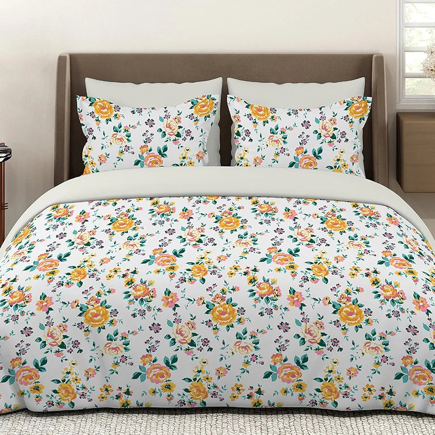 Layers Marigold 100% Cotton Bedsheet Set for All Seasons - Lightweight, Moisture Absorbent, Machine Washable & Easy to Care - Gift for Housewarming & More - 144 TC - King Size 