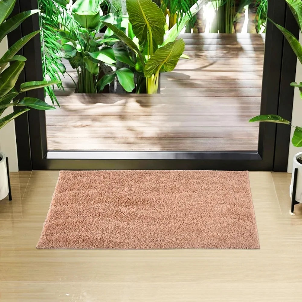 Kuber Industries Waves Shape Velvet Entrance Door Mat for Home, Office, and Living Room - Light Brown