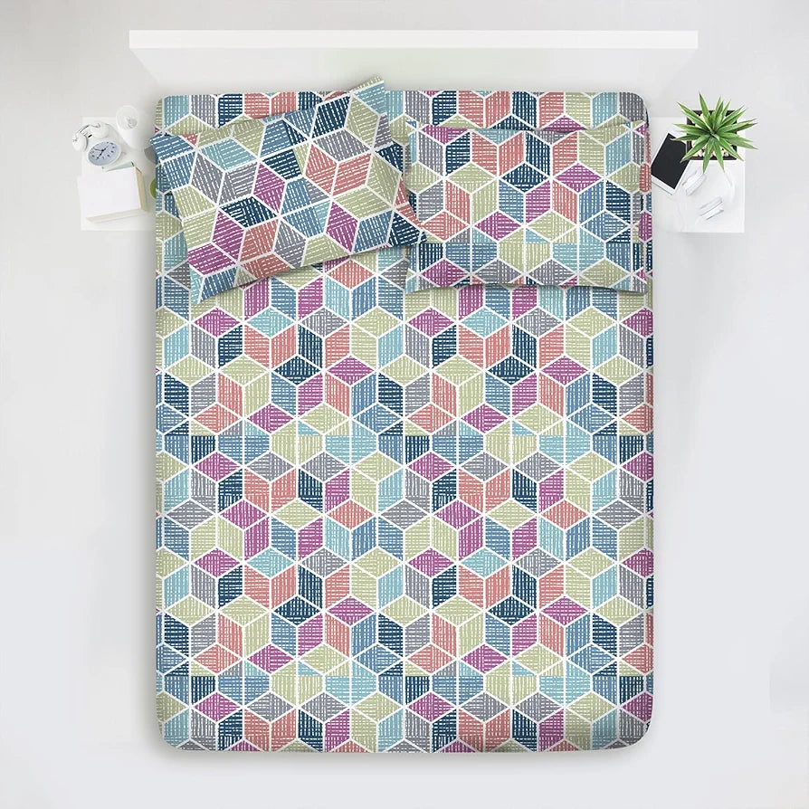 Layers Argos Bedsheet Set for All Seasons - Lightweight, Moisture Absorbent, Machine Washable & Easy to Care - 225 CVC - King Size 