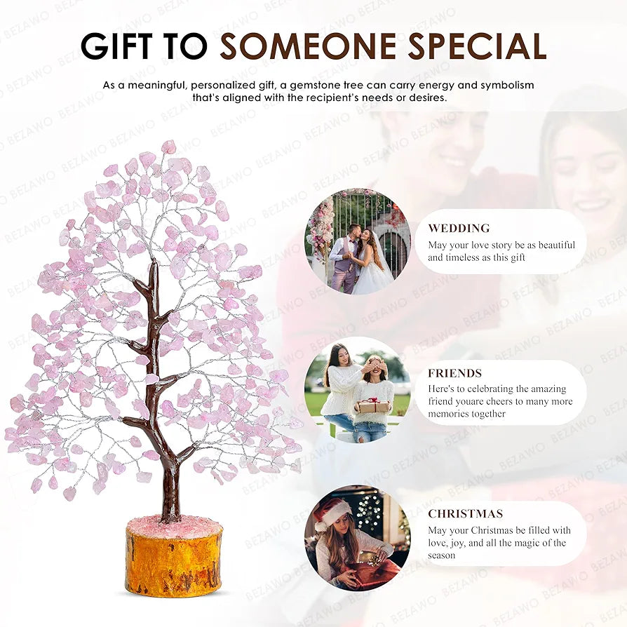 BEZAVO Rose Quartz Crystal Tree – Feng Shui Seven Chakra Tree for Home Decor | Antique Marriage Gift | Positive Energy & Love Tree – 10-12 Inch 