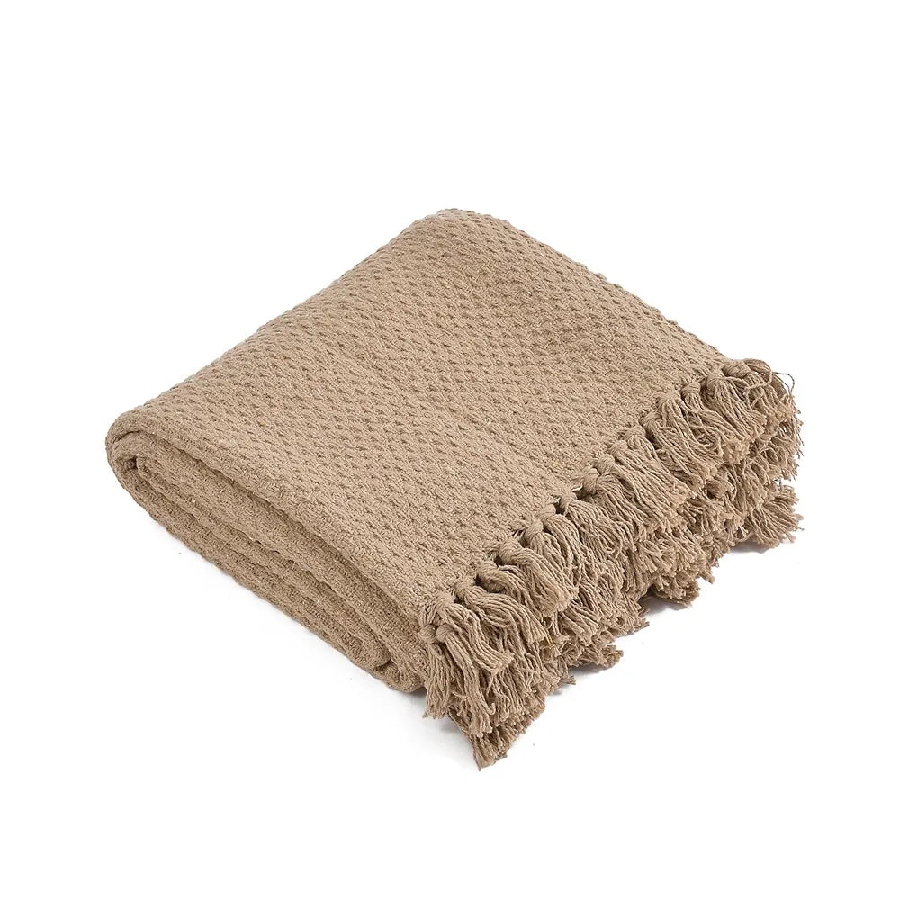 SASHAA WORLD Weaved Beige Cotton Throw | Ideal for Your Home, Living Room, Sofa, Bed, Chair, Picnic & Used for Gift | 130X180 cm| TC - 125