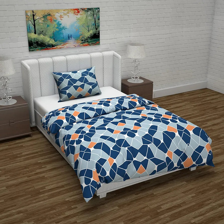Divine Casa Microfiber Reversible Single Bed AC Duvet Cover with 1 Pillow Cover for Quilt,Comforter,Blanket - Blue & Orange