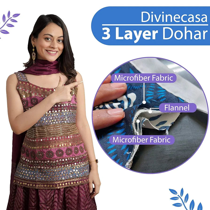 Divine Casa 120 GSM Microfiber Double Dohar | Soft & Lightweight Throw Blanket | Cozy & Breathable | All-Season Comfort | 220 x 205 CM | Leaf Pattern | Aquarius Purple