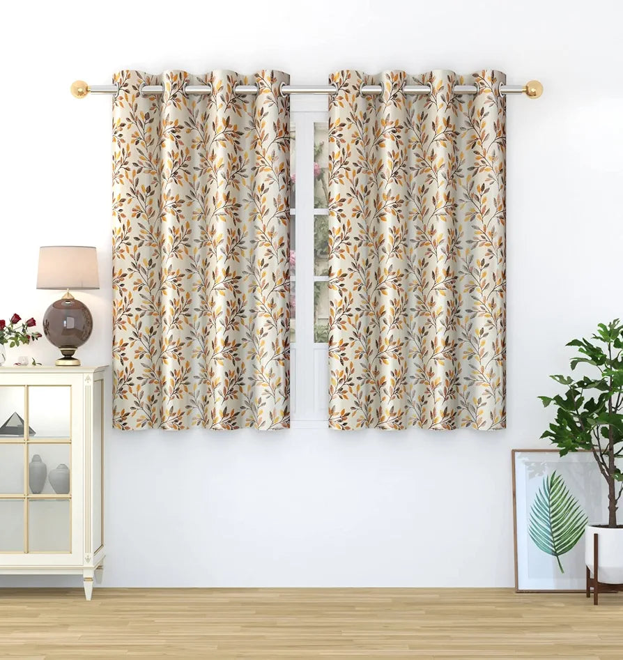 Homefab India 1 Piece Polyester Eyelet Window Curtain - 5 feet, Floral Brown, Room Darkening Curtains