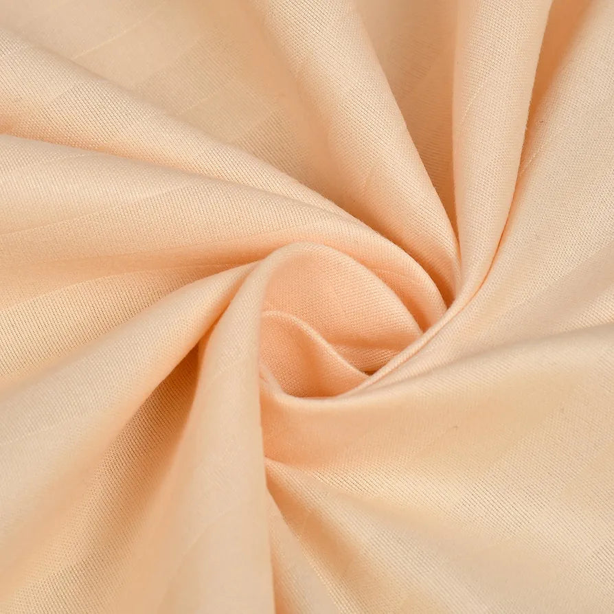 Homefab India 160 TC Stripe Cotton Feel Glace Cotton Elastic Fitted King Size Double Bed Bedsheet with 2 Pillow Covers Fits Upto 6 inches Mattress, Size-72X78 inches, Peach