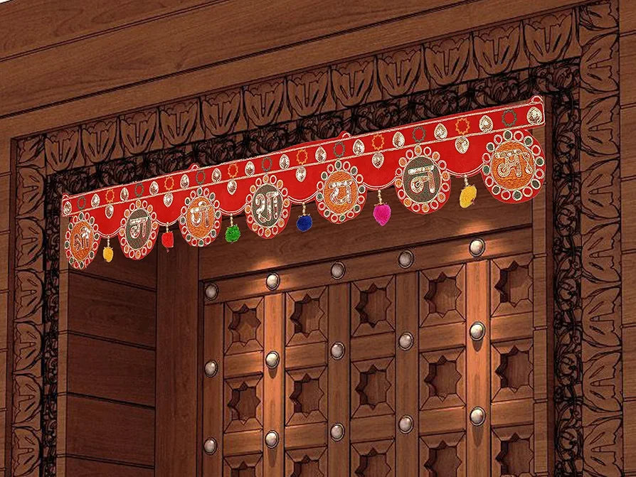 CraftVatika Velvet Toran for Door Hanging,Entrance Diwali,Navratri Bandarwal,Bandhanwar for Pooja Temple Home Decoration Handmade Pompom,Toranam for Pongal Onam Multicolor 