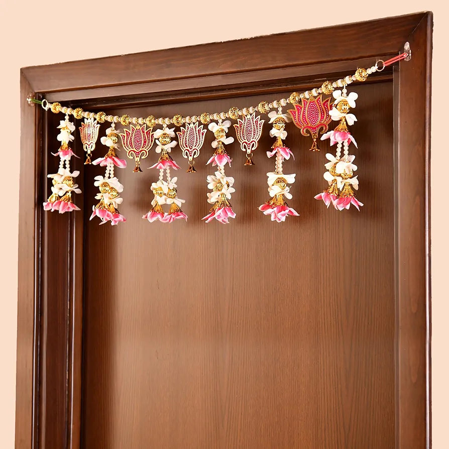 CraftVatika Premium Toran for Main Door Entrance, Diwali Decor Items, Bandhanwar for Pooja Temple, Diwali Decoration Items, Golden Beads Toran Reusable Banderwal for Door Item 
