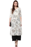 Janasya Women's Off White Cotton Foil Print Straight Kurta