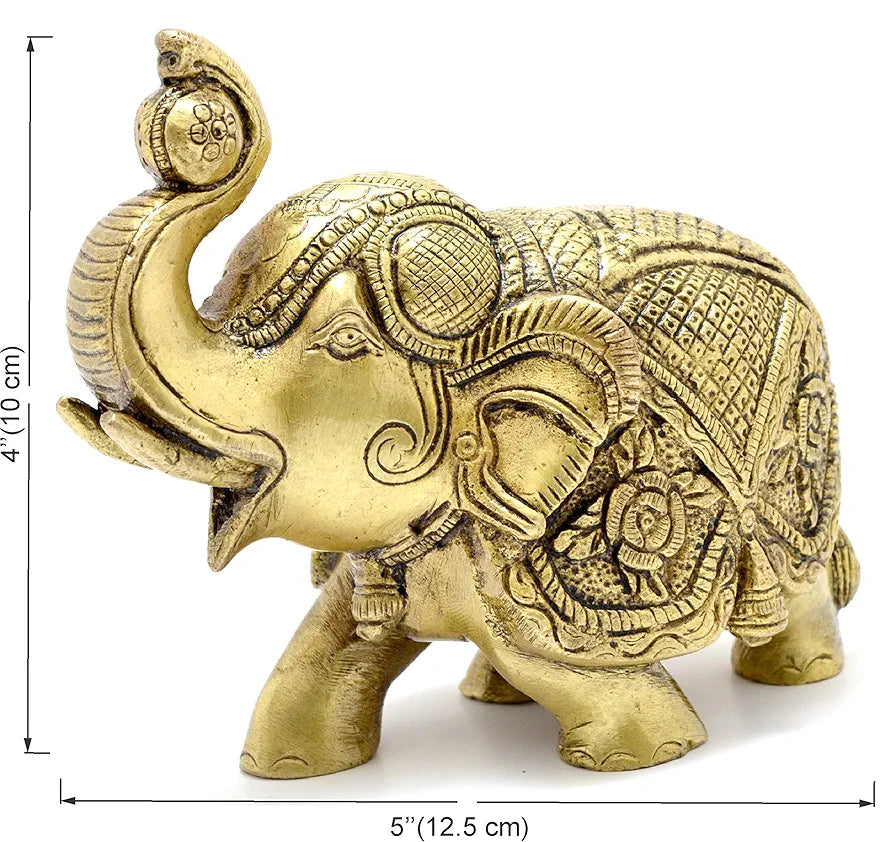 Two Moustaches Maharaja Elephant Design Brass Showpiece, Brass Showpieces for Home Decor, Elephant Idol, Housewarming Gifts, Antique Yellow, 