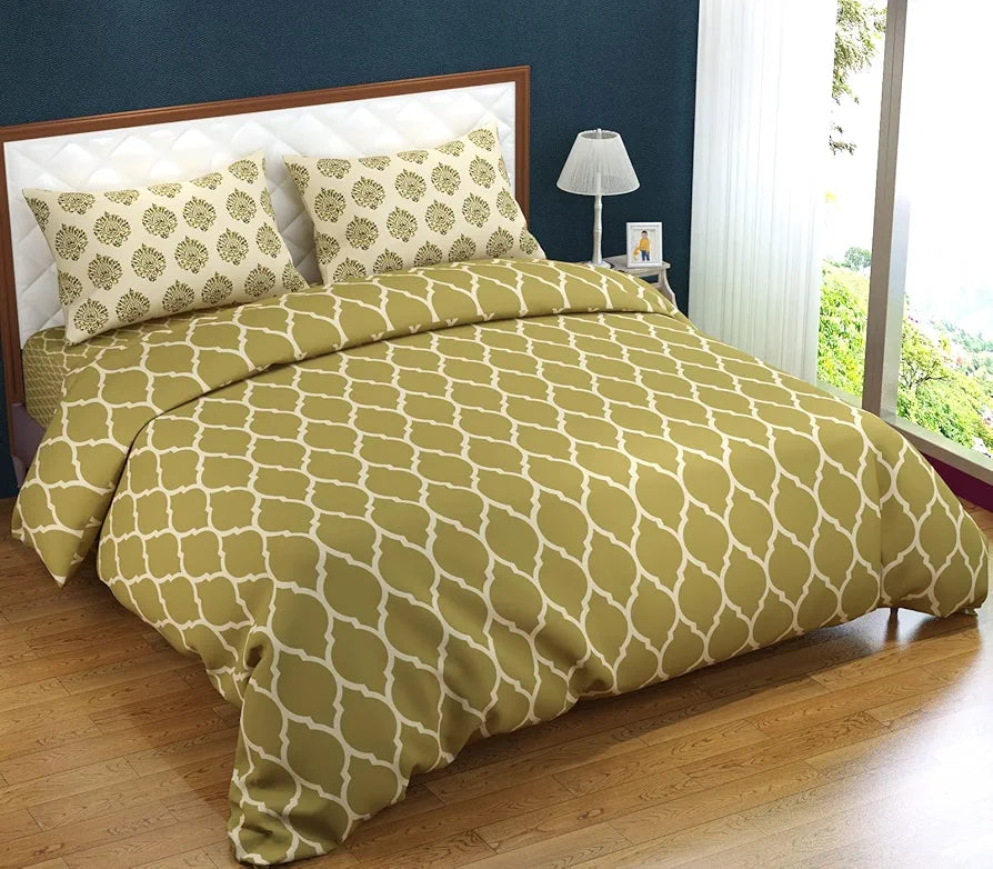 Trance Home Linen 200TC 100% Cotton Printed Zippered Duvet Cover/Blanket/Quilt Cover | Comforter Cover/Razai Cover | King Size with 2 Pillow Covers 