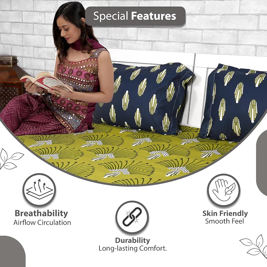 Divine Casa 144 TC 100% Cotton Bedsheet King Size Bed, King Size Bedsheet with 2 Pillow Covers 