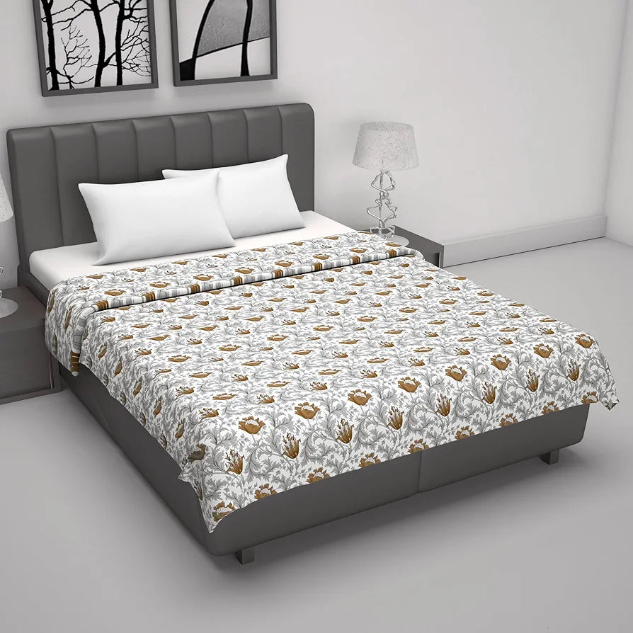 Divine Casa Floret 100% Cotton Double Dohar | 120 GSM | Soft & Lightweight Throw Blanket | Reversible Design | Cozy & Breathable Bedding | All-Season Comfort | 220 x 205 CM, Toffee Grey