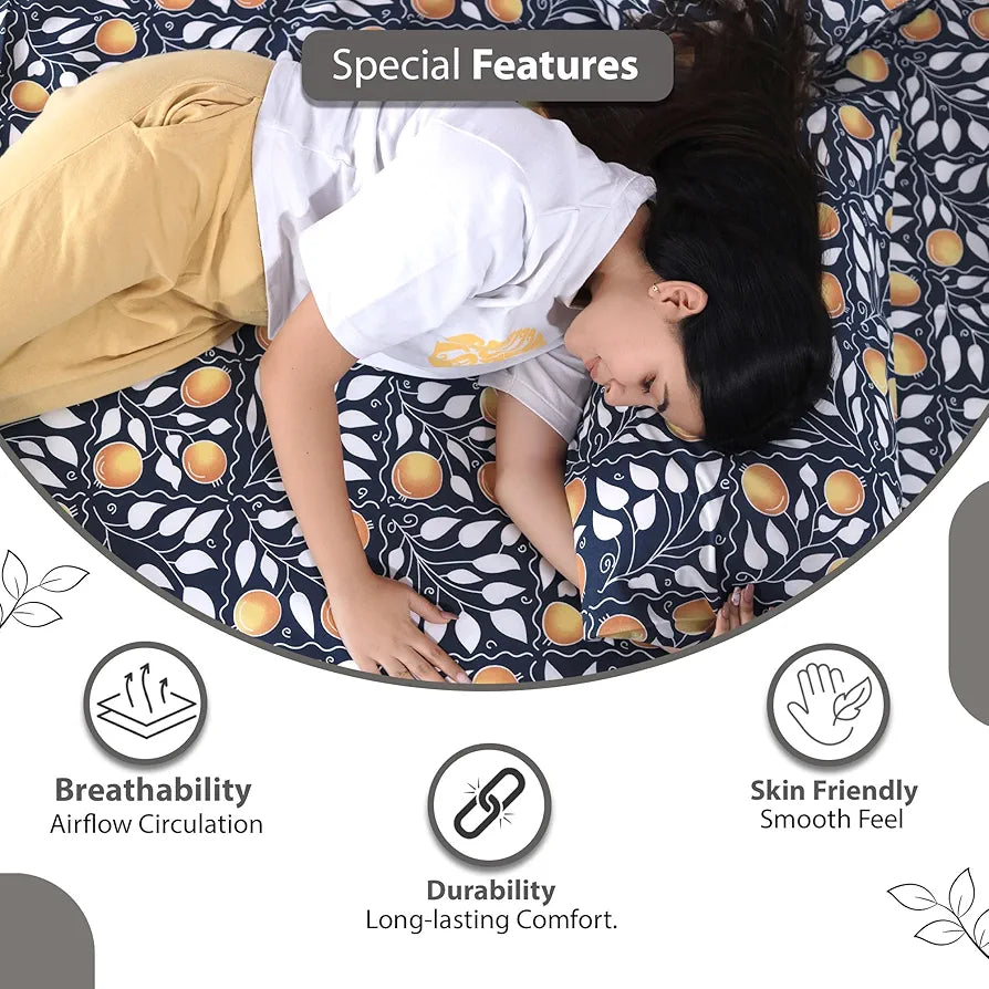 Divine Casa 100% Cotton 144 TC King Size Bedsheet with 2 Pillow Covers | 222 by 270 cm | Navy & Orange | Floral