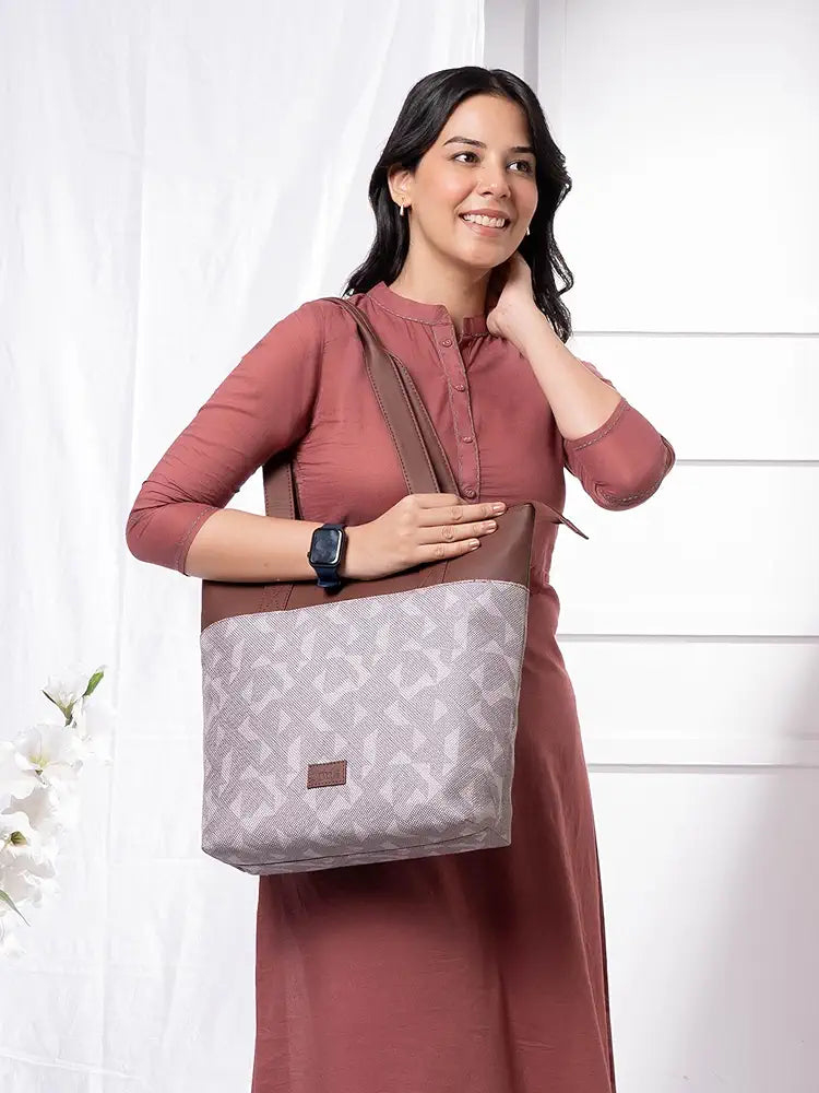 ZOUK Printed Women's Jute Handcrafted Vegan Leather Everyday Tote