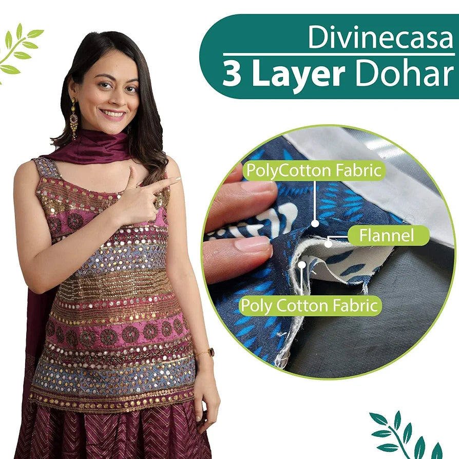 Divine Casa Glace Cotton 120 GSM Reversible Lightweight Printed Single Bed AC Dohar Blanket Quilt - Yellow and Blue| TC - 120